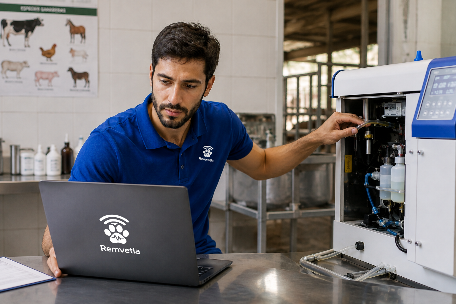 Técnico de Remvetia realizando mantenimiento de un equipo en las instalaciones del cliente
